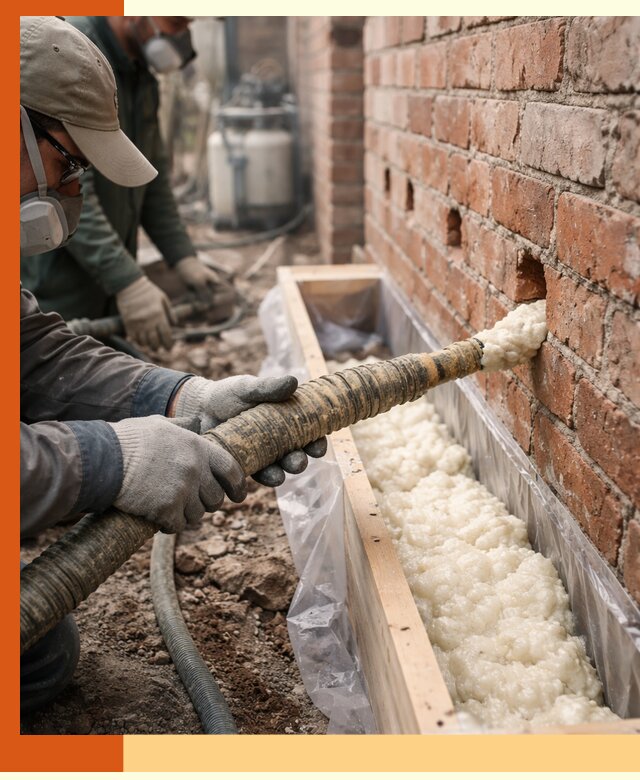 Заливка ППУ в пустоты кирпичной стены в Анапе