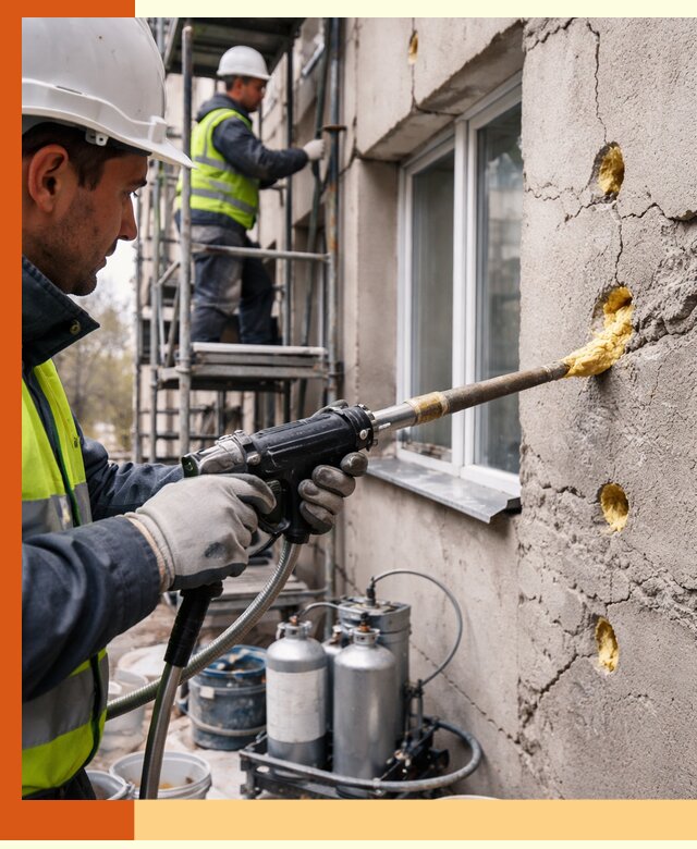 Заполнение пустот в фасаде и утепление стен в Анапе