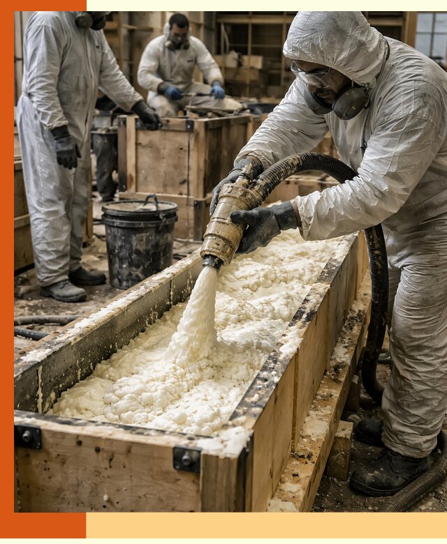 Заливка пенополиуретана в формы для утепления в Анапе